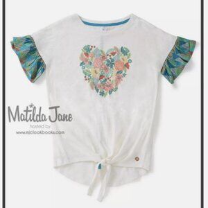 Matilda Jane NWOT Camp MJC Steer Me Tee White Ruffle Sleeve Heart Size 14